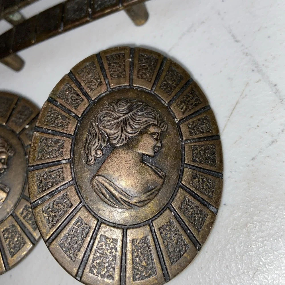 Victorian Lady Cameo Drawer Pulls Antique Brass Vintage‎ Lot W/Matching Pulls